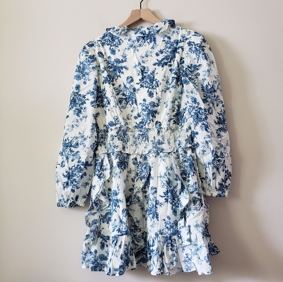 Gap x LoveShackFancy Blue Floral Ruffle Mini Dress Size Medium - Picture 4 of 7